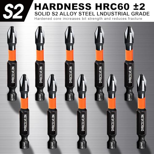 10-Pack Impact Magnetic Phillips Head Drill Bits - S2 Alloy Steel