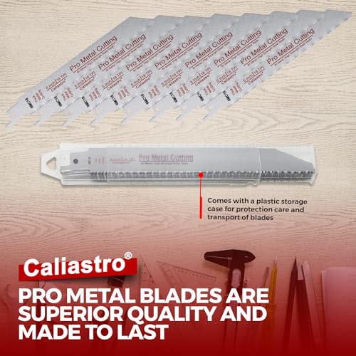 6-Inch Thick Metal Cutting Reciprocating Saw Blades (18 TPI) Made of Long Lasting Bi-Metal (HSS Teeth Bonded to HCS Body) - 8 Pack - Caliastro