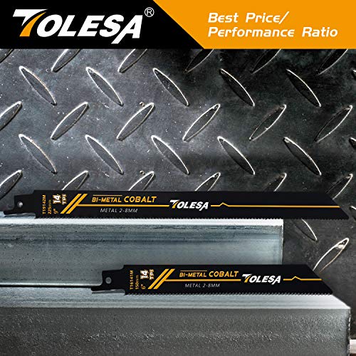 TOLESA Heavy Metal Cutting Reciprocating Saw Blades 9 Inch 14TPI Sawzall Blades for Metal Pipe, Sheet Metal, Rebar, Bi-Metal Sabre Saw Blades Better Wear Resistance for Metal Cutting 5 Pack