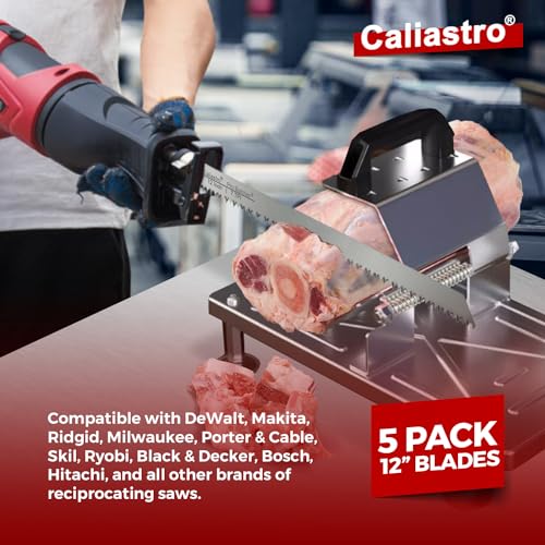 12-Inch Stainless Steel Frozen Meat Bone Cutting Saw Blades for Reciprocating and Sawzall Saws - 5 Pack - Caliastro