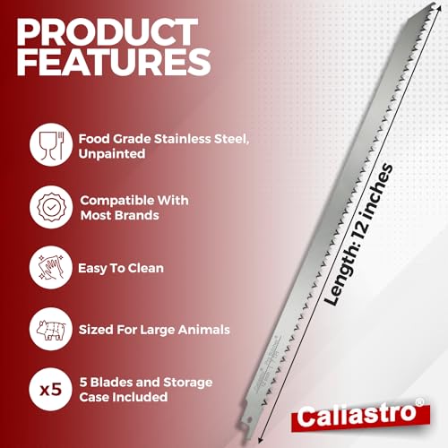 12-Inch Stainless Steel Frozen Meat Bone Cutting Saw Blades for Reciprocating and Sawzall Saws - 5 Pack - Caliastro