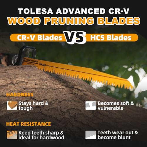 TOLESA Wood Pruning Reciprocating Saw Blades 12 inch 5 TPI Sawzall Blades Green Wood Construction Wood Cutting and PVC Pipe Cutting CRV Sharp Ground Teeth for Quick Cutting Sabre Saw Blades 5 Pack