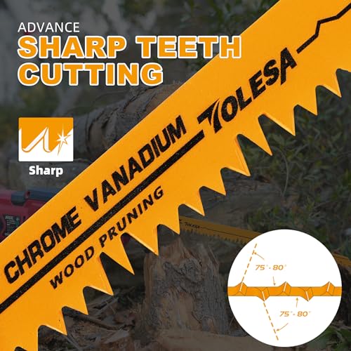 TOLESA Wood Pruning Reciprocating Saw Blades 12 inch 5 TPI Sawzall Blades Green Wood Construction Wood Cutting and PVC Pipe Cutting CRV Sharp Ground Teeth for Quick Cutting Sabre Saw Blades 5 Pack