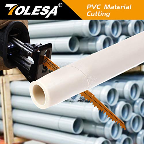 TOLESA Wood Pruning Reciprocating Saw Blades 12 inch 5 TPI Sawzall Blades Green Wood Construction Wood Cutting and PVC Pipe Cutting CRV Sharp Ground Teeth for Quick Cutting Sabre Saw Blades 5 Pack