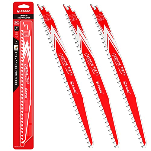 EZARC Carbide Reciprocating Saw Blade R1243HM Endurance for Hard Wood 12-Inch 3TPI, 3-Pack