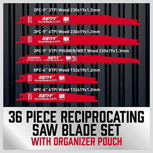 36-Piece Ultimate Reciprocating Saw Blade Set - Premium Sawzall Blades, Durable Wood & Metal Cutting Blades with Storage Pouch, Long-Lasting Pruning Blades