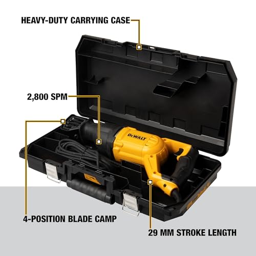 DEWALT Reciprocating Saw, 12 Amp, 2,900 RPM, 4-Position Blade Clamp, Variable Speed Trigger, Corded (DWE305)