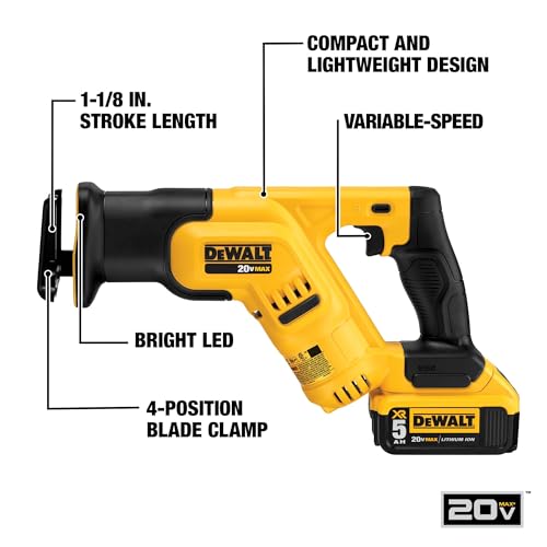 DEWALT 20V MAX* Cordless Reciprocating Saw Kit, 5 Amp-Hour Battery (DCS387P1)