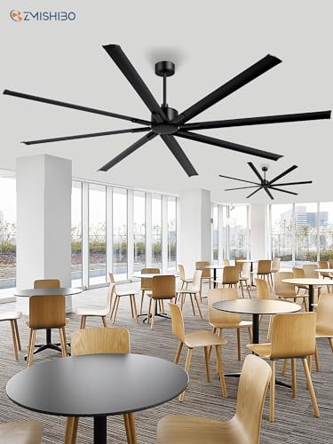 ZMISHIBO 96 Inch Industrial DC Motor Ceiling Fan, Large Ceiling Fan with 8 Reversible Blades, 3 Downrods, 6-Speed Remote Control, Home or Commercial Ceiling Fans for Porch/Garage/Shop, Black