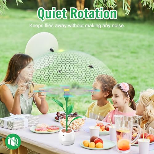 jutimer Fly Fans for Tables, Fly Repellent Fan for Outdoor & Indoor, USB or AA Batteries Powered, Portable Fly Fan with Soft Blades Keeps Flies Away, Fly Repeller for Restaurant, BBQ, Party (2 Pack)