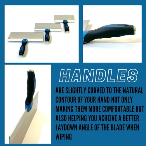 Stainless Steel Drywall Taping Knife Set with Professional Grade Mud Pan with Grip, 2",3",4",5",6",8",10",12" Blades to Tape,Finishing,skim or Repair Drywall, Navajas para, Espátulas para Drywall