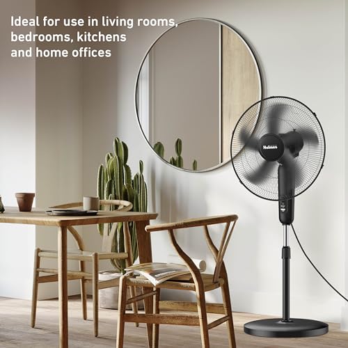 HOLMES 18" Stand Fan, 80° Oscillation, 3 Speeds, 5 Blades, Adjustable Height, 30° Head Tilt, Ideal for Home, Bedroom or Office, Black