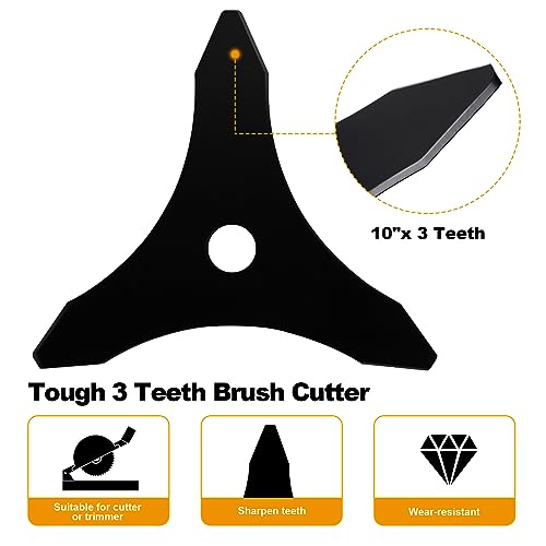 Iswawo Steel Trimmer Weed Eater Head 10 inch 3 Teeth, Heavy Duty Carbon Blade Adapter Attachment Brush Cutter - Blades for 20mm or 25.4mm - Compatible with Husqvarna, Stihl, Ego, Echo (2 Sets)