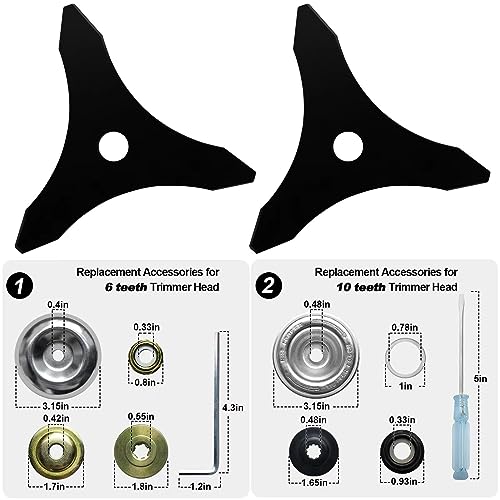 Iswawo Steel Trimmer Weed Eater Head 10 inch 3 Teeth, Heavy Duty Carbon Blade Adapter Attachment Brush Cutter - Blades for 20mm or 25.4mm - Compatible with Husqvarna, Stihl, Ego, Echo (2 Sets)