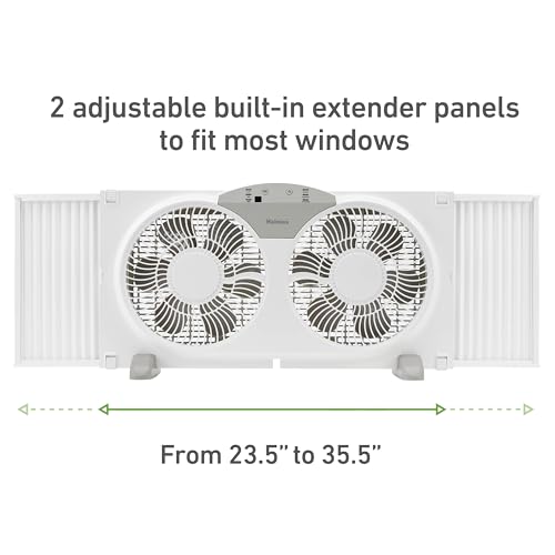 HOLMES 9" Twin Digital Window Fan, Reversible Airflow Blades, In/Out Exchange, 3 Speeds, Built-In Extender Panels, Ideal for Home, Bedroom or Office, Remote Control, White