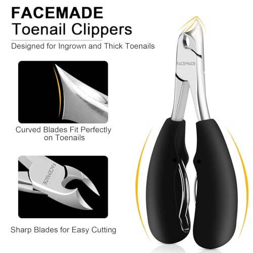 FACEMADE Toenail Clippers, Professional Ingrown Toenail Tools, Podiatrist Toenail Clippers, Super Sharp Curved Blade Suitable for Trimming Ingrown or Thick Toenails, Suitable for Men & Seniors (Black)