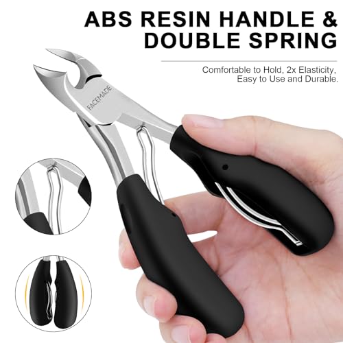 FACEMADE Toenail Clippers, Professional Ingrown Toenail Tools, Podiatrist Toenail Clippers, Super Sharp Curved Blade Suitable for Trimming Ingrown or Thick Toenails, Suitable for Men & Seniors (Black)