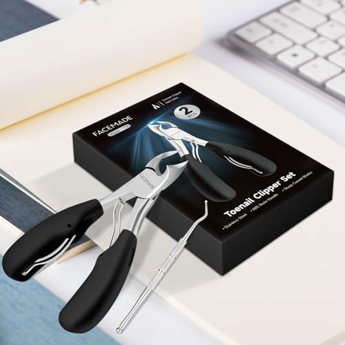 FACEMADE Toenail Clippers, Professional Ingrown Toenail Tools, Podiatrist Toenail Clippers, Super Sharp Curved Blade Suitable for Trimming Ingrown or Thick Toenails, Suitable for Men & Seniors (Black)