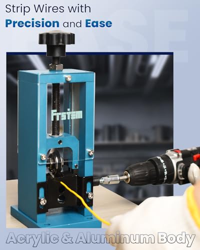Frstem Manual or Drill Powered Wire Stripper Machine, 0.06''-0.98'' Wire Stripping Machine with Hand Crank or Drill, 65MN Spring Steel Blade Aluminum Frame Wire Peeler for Scrap Copper Recycling