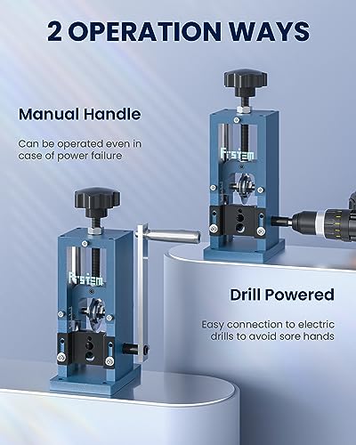 Frstem Manual or Drill Powered Wire Stripper Machine, 0.06''-0.98'' Wire Stripping Machine with Hand Crank or Drill, 65MN Spring Steel Blade Aluminum Frame Wire Peeler for Scrap Copper Recycling