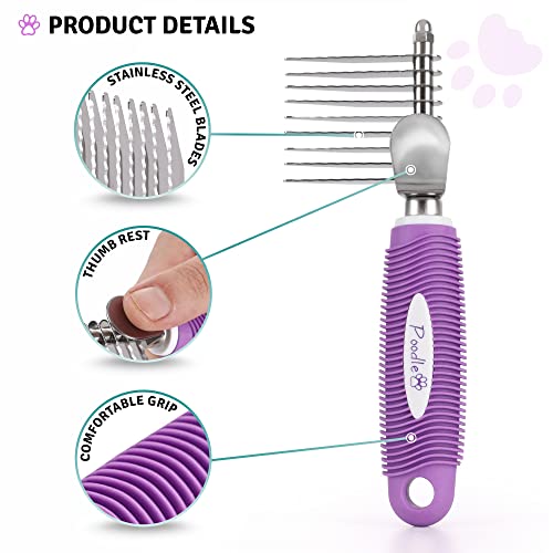 Poodle Pet Dematting Fur Rake Comb Brush Tool Dog Rake Brush - Dog Brush for Goldendoodle & Cat Comb with Long 2.5” Steel Safety Blades Metal Dog Comb for Detangling Matted or Knotted Undercoat Hair