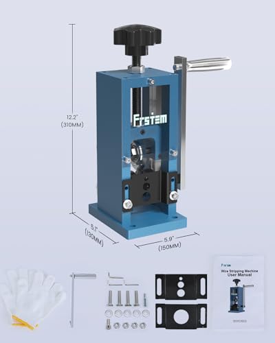 Frstem Manual or Drill Powered Wire Stripper Machine, 0.06''-0.98'' Wire Stripping Machine with Hand Crank or Drill, 65MN Spring Steel Blade Aluminum Frame Wire Peeler for Scrap Copper Recycling