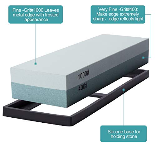 MIDO PROFESSIONAL ABRASIVE Knife Sharpening Stone 400/1000 Whetstone Sharpening Stone with Non-Slip Rubber Base for Kitchen, Hunting, and Pocket Knives or Blades