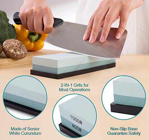 MIDO PROFESSIONAL ABRASIVE Knife Sharpening Stone 400/1000 Whetstone Sharpening Stone with Non-Slip Rubber Base for Kitchen, Hunting, and Pocket Knives or Blades