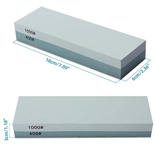 MIDO PROFESSIONAL ABRASIVE Knife Sharpening Stone 400/1000 Whetstone Sharpening Stone with Non-Slip Rubber Base for Kitchen, Hunting, and Pocket Knives or Blades