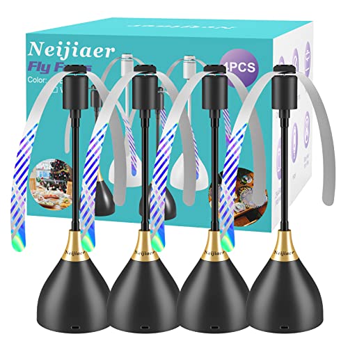 Neijiaer Fly Fans for Tables, Practical Fly Repellent Fan with Soft Blades, USB or Batteries Powered, Soundless and Portable Fly Fan Keeps Your Food Clean(4 Pack)