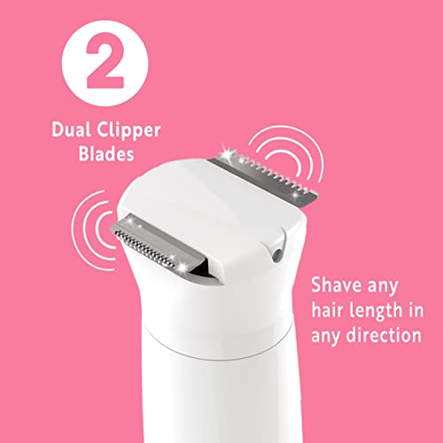 Clio PALMPERFECT Electric Bikini Trimmer - Travel-Friendly Hair Shaver for Smooth, Dual Blade for Close Shave, Use Wet or Dry - Battery-Powered + 3 Trimming Guides Included