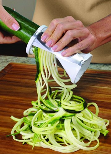 Veggetti Veggie Slicer, Dual Stainless Steel Blade Vegetable Cutter for Thick or Thin Noodle, Works with Zucchini, Squash, Cucumbers, Carrots, and more,White