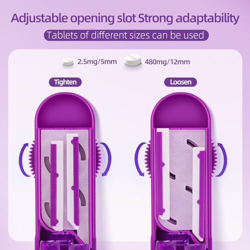 DUBSTAR Pill Cutter Splitter for Small and Tiny Pills, Multiple Pill Cutters for Small or Large Pills, Adjustable Pill Splitter with Centering Device and Blade Guard for Multi Tablets (Purple)