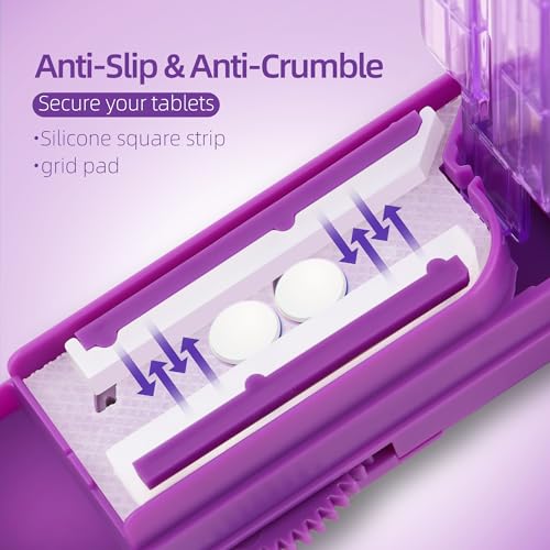 DUBSTAR Pill Cutter Splitter for Small and Tiny Pills, Multiple Pill Cutters for Small or Large Pills, Adjustable Pill Splitter with Centering Device and Blade Guard for Multi Tablets (Purple)