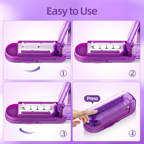 DUBSTAR Pill Cutter Splitter for Small and Tiny Pills, Multiple Pill Cutters for Small or Large Pills, Adjustable Pill Splitter with Centering Device and Blade Guard for Multi Tablets (Purple)