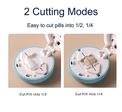 Safety Hidden Blade Pill Cutter and Storage for Splitting Small and Large Tablet Into Half or Quarter (Blue)