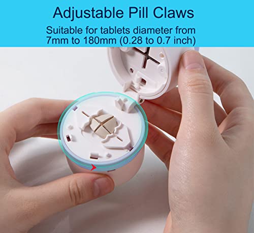 Safety Hidden Blade Pill Cutter and Storage for Splitting Small and Large Tablet Into Half or Quarter (Blue)
