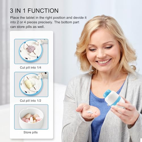 Pill Cutter - Pill Splitter with Stainless Steel Blade for Cutting Small Pills or Large Pills in Half or Quarter, Suitable for Cuting Vitamins, Tablets