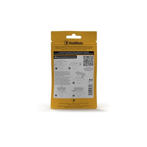 HeadBlade HB6 Refill Blades - 6 Stainless Steel Blades for No Tugging or Pulling, Shave Less, Works for Face, Body, and Scalp