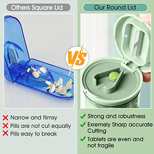 Pill Cutter Splitter with Dispenser, Pill Cutter for Small or Large Pills, Crushes Pills, Vitamins, Tablets, Stainless Steel Blade, Removable Drinking Cup (Green-1)