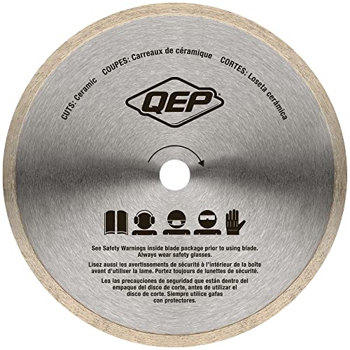 QEP 7" Continuous Rim Premium Diamond Blade for Wet or Dry Cutting of Ceramic, Porcelain, and Marble Tile, Silver