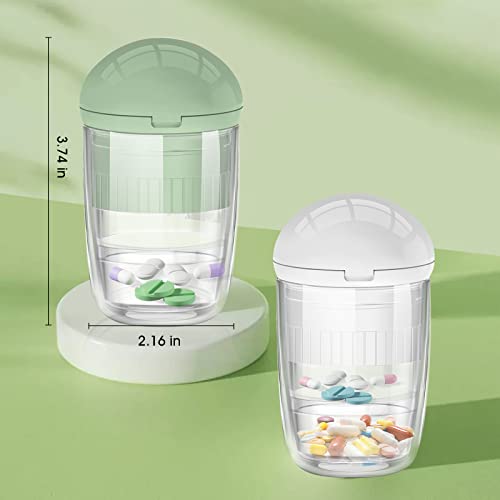 Pill Cutter Splitter with Dispenser, Pill Cutter for Small or Large Pills, Crushes Pills, Vitamins, Tablets, Stainless Steel Blade, Removable Drinking Cup (Green-1)