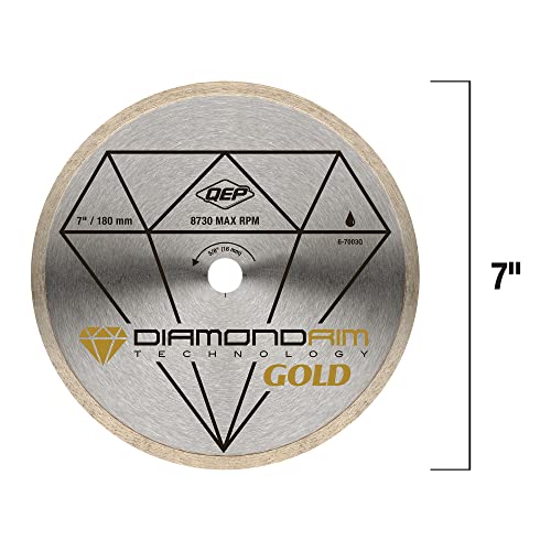 QEP 7" Continuous Rim Premium Diamond Blade for Wet or Dry Cutting of Ceramic, Porcelain, and Marble Tile, Silver