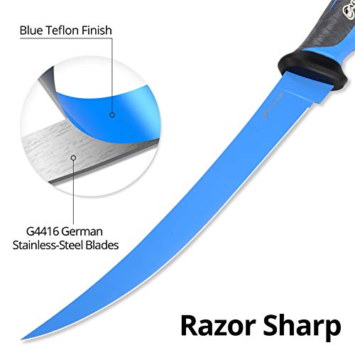 Calamus Fishing Fillet Knife - 9 inch, German G4116 Stainless-Steel Blades with Corrosion Resistant Coating, Non-Slip Handles, Protective Nylon Sheath, Perfect For Fresh Or Saltwater