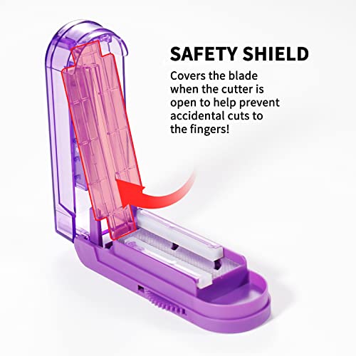 Multiple Pill Splitter, Adjustable Pill Cutter, Stainless Steel Cutting Blade & Blade Guard, with Accurate Pill Alignment, for Cutting Small Pills or Large Pills in Half (Purple)