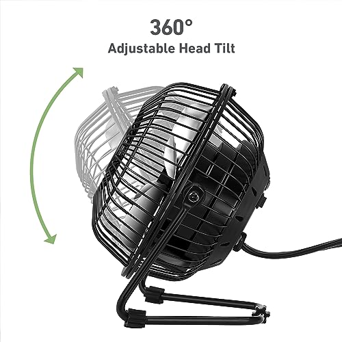 HOLMES 4" Mini High-Velocity Personal Desk Fan, 4 Blades, Adjustable 360° Head Tilt, Durable Metal Construction, Single Speed, Ideal for Home, Dorm Rooms, Bedrooms, or Offices, Black