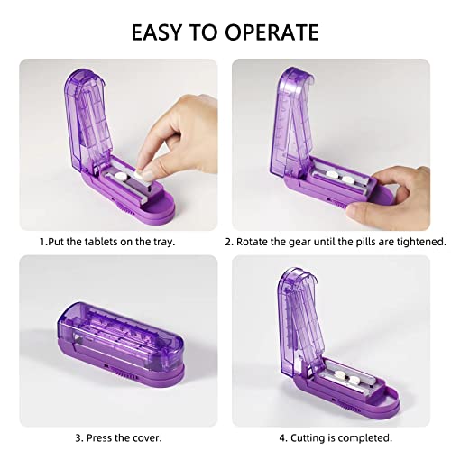 Multiple Pill Splitter, Adjustable Pill Cutter, Stainless Steel Cutting Blade & Blade Guard, with Accurate Pill Alignment, for Cutting Small Pills or Large Pills in Half (Purple)