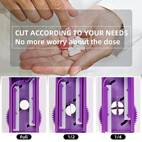 Multiple Pill Splitter, Adjustable Pill Cutter, Stainless Steel Cutting Blade & Blade Guard, with Accurate Pill Alignment, for Cutting Small Pills or Large Pills in Half (Purple)