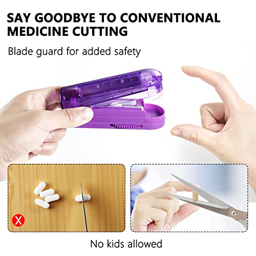 Multiple Pill Splitter, Adjustable Pill Cutter, Stainless Steel Cutting Blade & Blade Guard, with Accurate Pill Alignment, for Cutting Small Pills or Large Pills in Half (Purple)