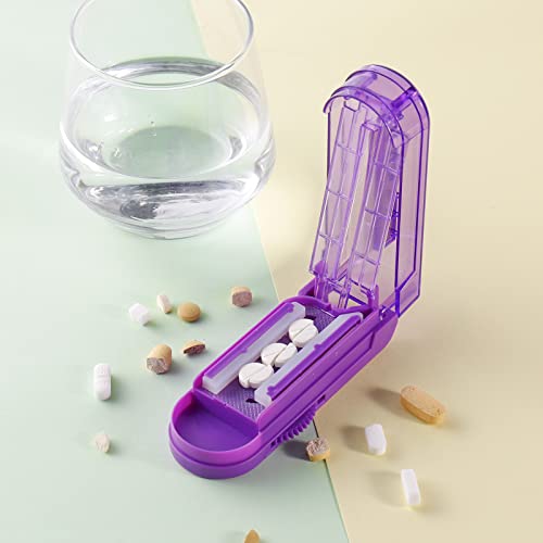 Multiple Pill Splitter, Adjustable Pill Cutter, Stainless Steel Cutting Blade & Blade Guard, with Accurate Pill Alignment, for Cutting Small Pills or Large Pills in Half (Purple)